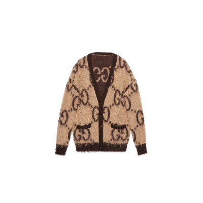 GUCCI GG-LOGO JACQUARD MOHAIR-BLEND CARDIGAN 